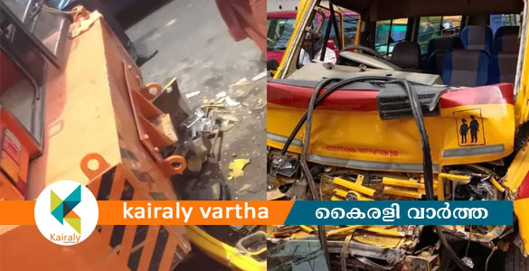 നാവായികുളത്ത് നിർത്തിയിട്ടിരുന്ന ക്രെയിനിന് പിന്നിൽ സ്കൂൾ ബസ് ഇടിച്ചു; ബസ് ഡ്രൈവർ മരിച്ചു